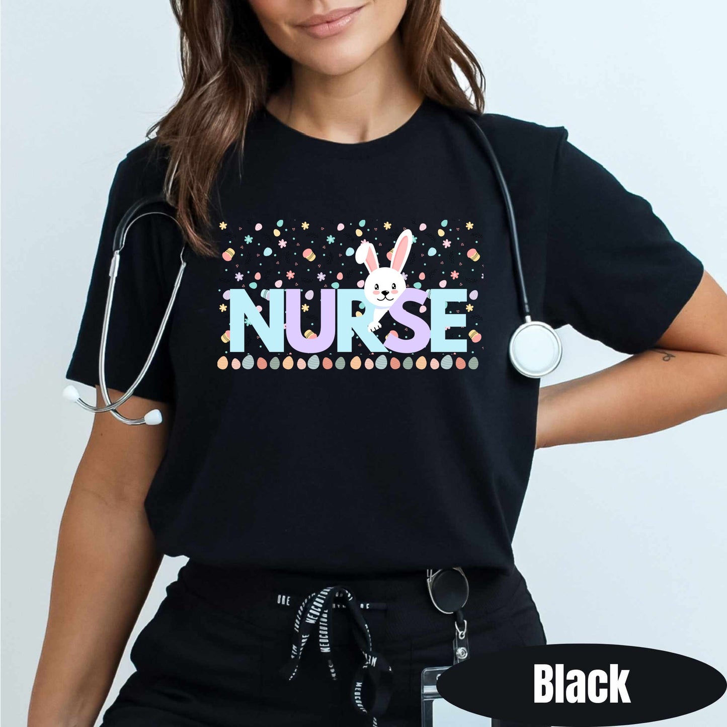 Cute Bunny Nurse Black T-shirt product type
