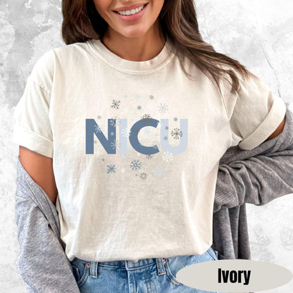 Shirt with NICU snowflake graphic — Christmas NICU team shirt for nurses and staff