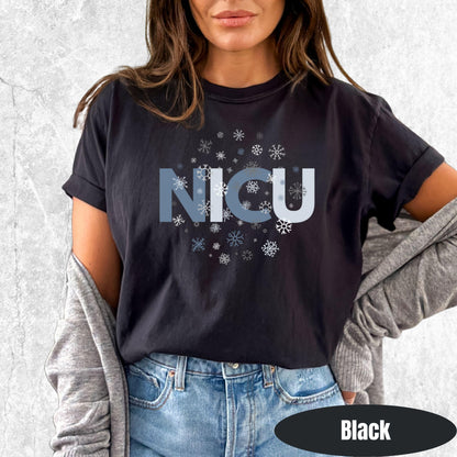Shirt with NICU snowflake graphic — Christmas NICU team shirt for nurses and staff