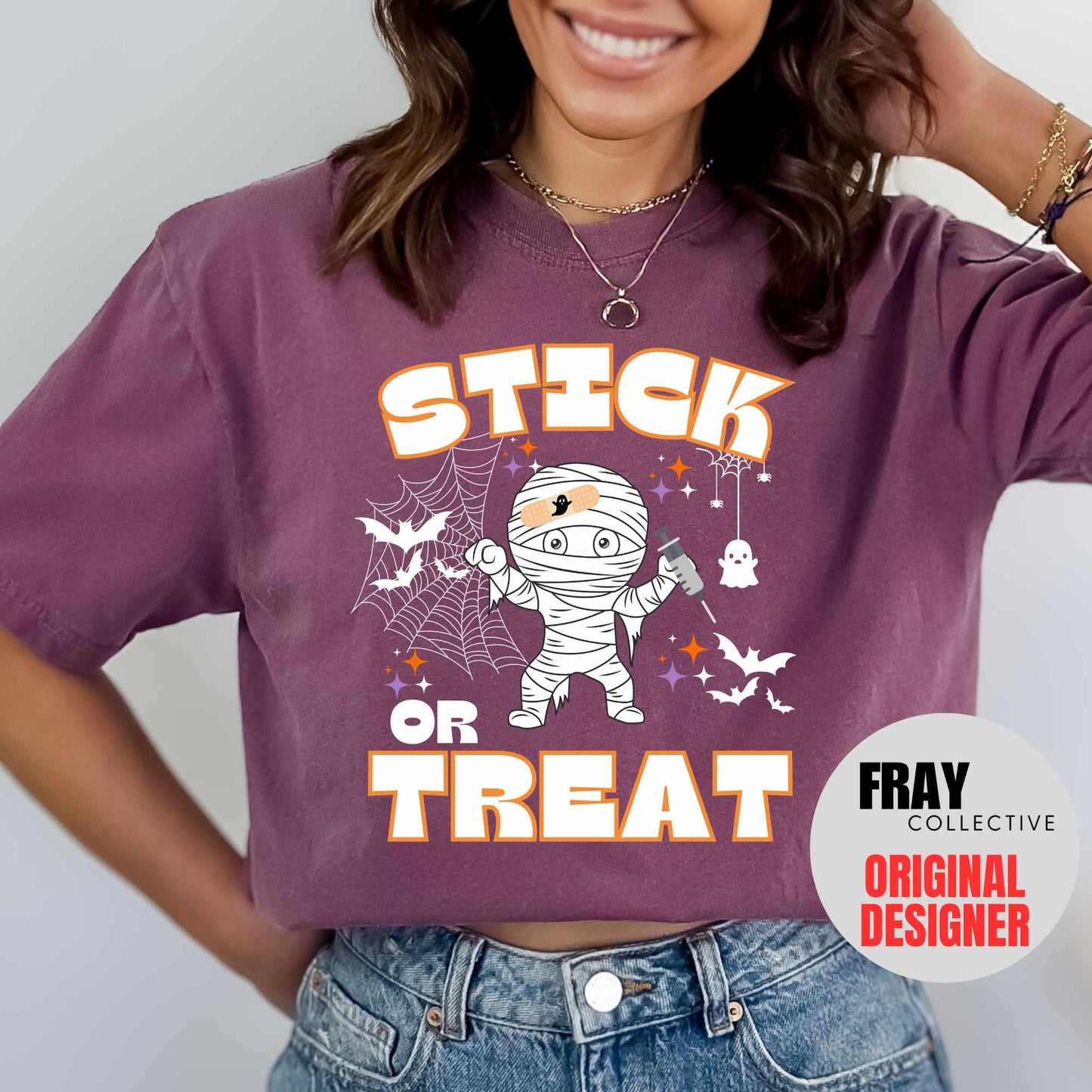 Comfort Colors Stick Or Treat Shirt Nurse Halloween T-Shirt Spooky Ghost RN Tee Phlebotomy Tech Halloween Nurse Party Team Spooky Season ER