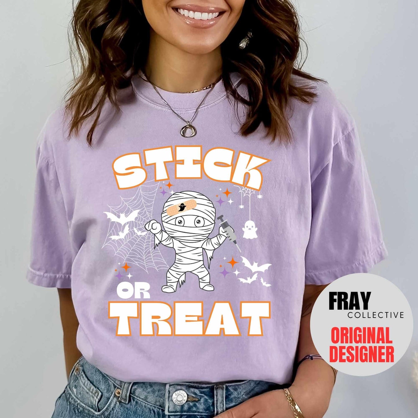 Comfort Colors Stick Or Treat Shirt Nurse Halloween T-Shirt Spooky Ghost RN Tee Phlebotomy Tech Halloween Nurse Party Team Spooky Season ER